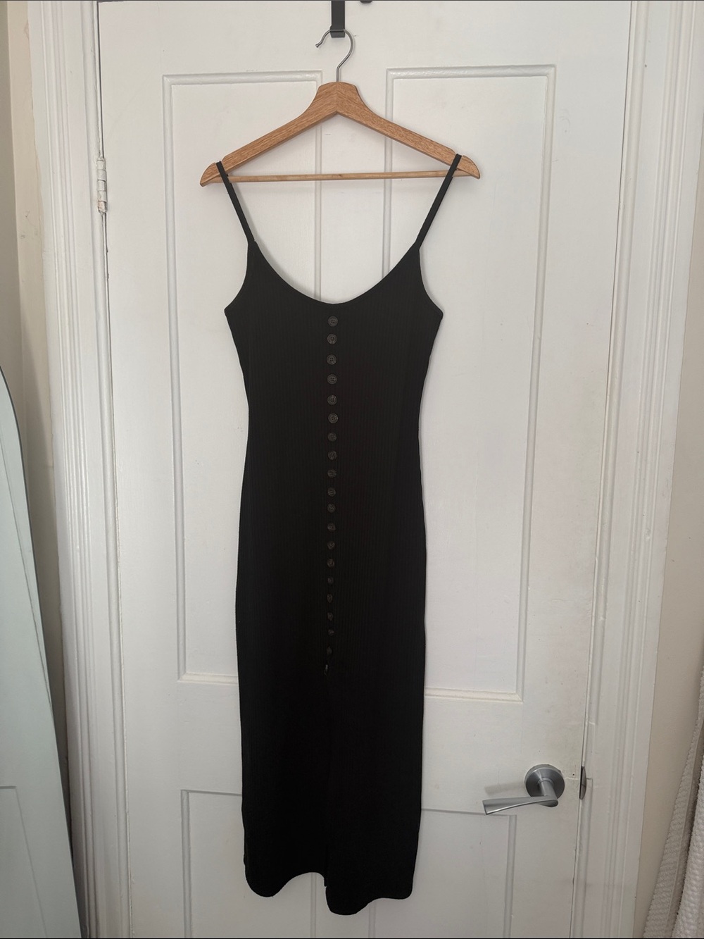 Olivia + James Black Ribbed Button-Front Slip Dress